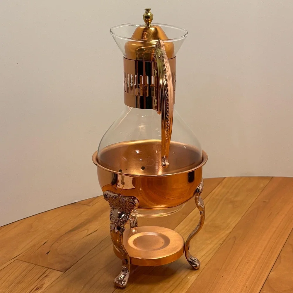 Princess House Copper & Glass Coffee Tea Carafe with Stand, Lid